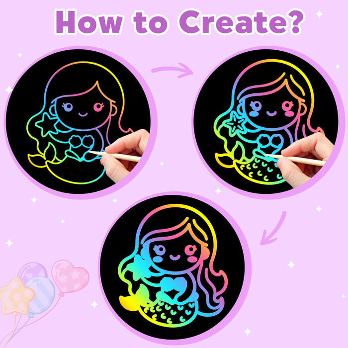 ZMLM 2 Pack Scratch Paper Art-Crafts Gift（Mermaid）