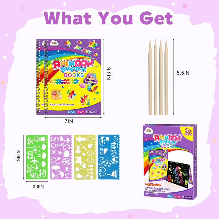 ZMLM 2 Pack Scratch Paper Art-Crafts Gift（Mermaid）