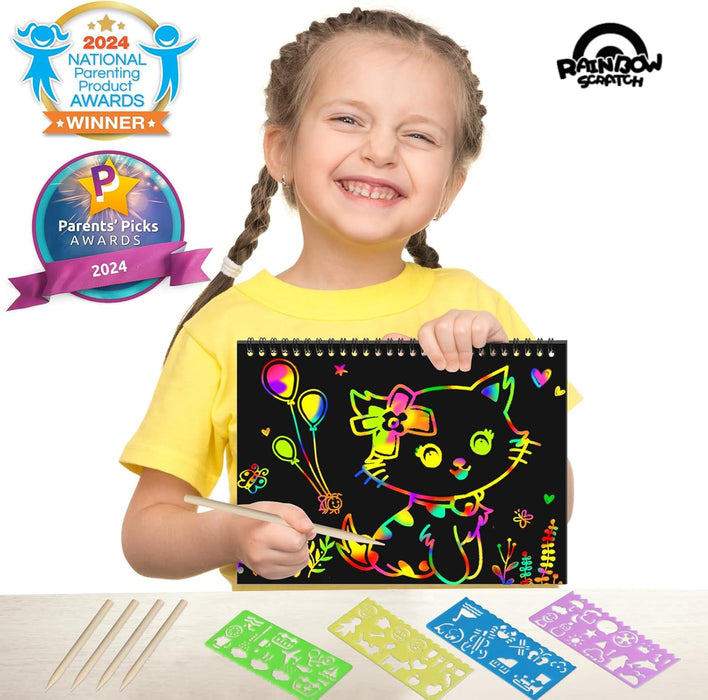 2-Pack Rainbow Scratch Pads Art Paper Set  Drawing Toys Ages 3-10
