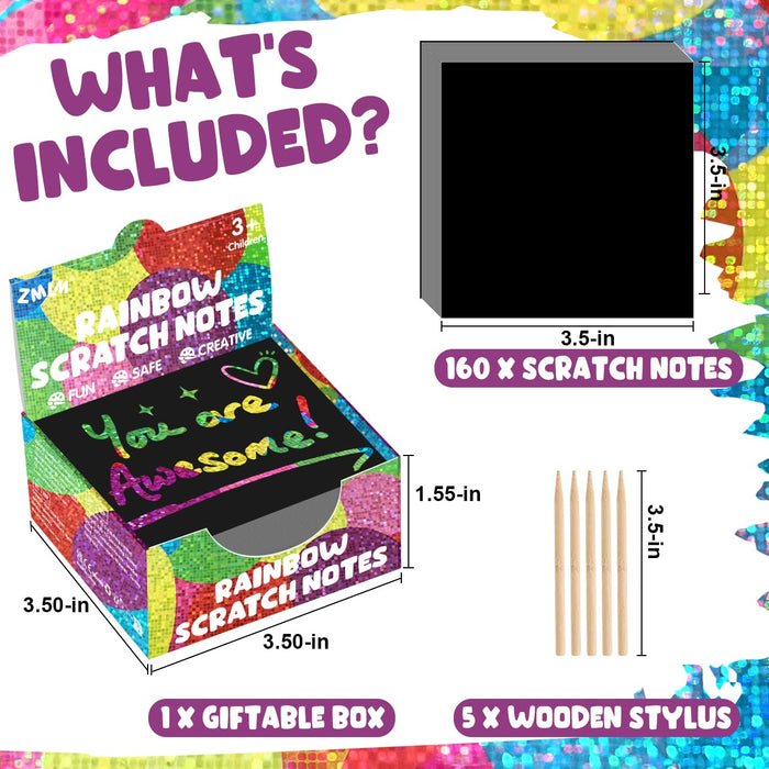 ZMLM 165 Pcs Rainbow Scratch Paper Art Notes  (Holographic)