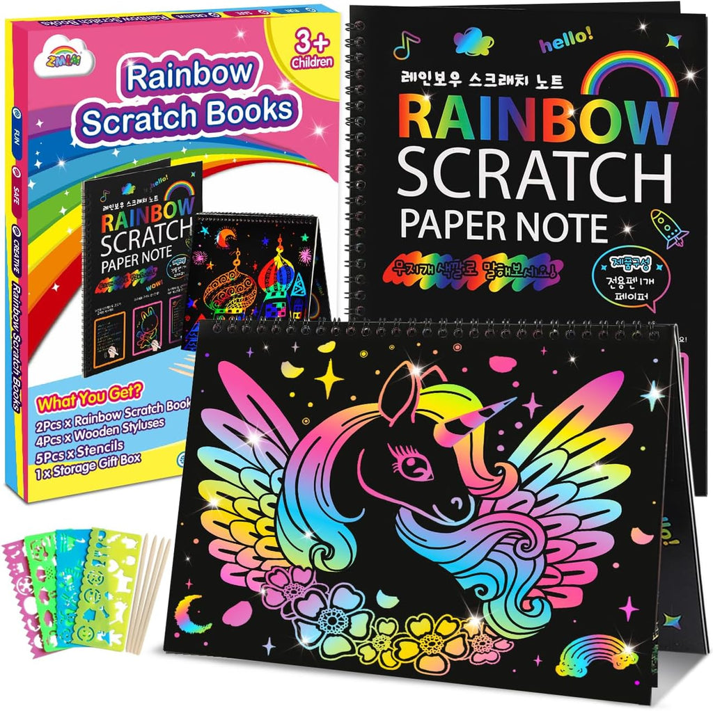 ZMLM Scratch Art Kit for Kids - Rainbow Paper Crafts Gift Set, 2 Pack