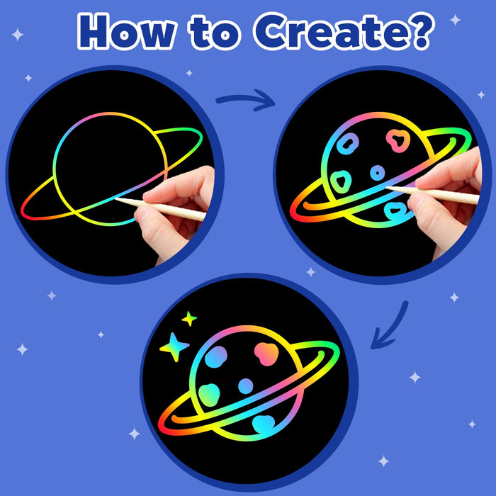 ZMLM 2 Pack Scratch Paper Art-Crafts Gift（Planet）