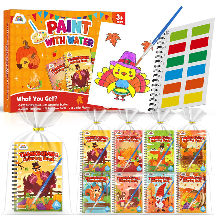 ZMLM 24 Water Coloring Books for Kids Ages 4-8 (Thanksgiving)