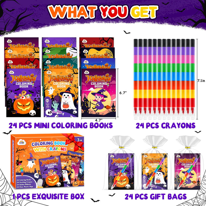 ZMLM 24 Crayons Mini Coloring Books for Kids Ages 4-8 (Halloween)