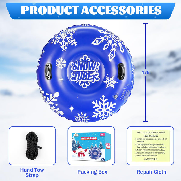 ZMLM Snow Tube, 47 Inches Inflatable Snow Sleds