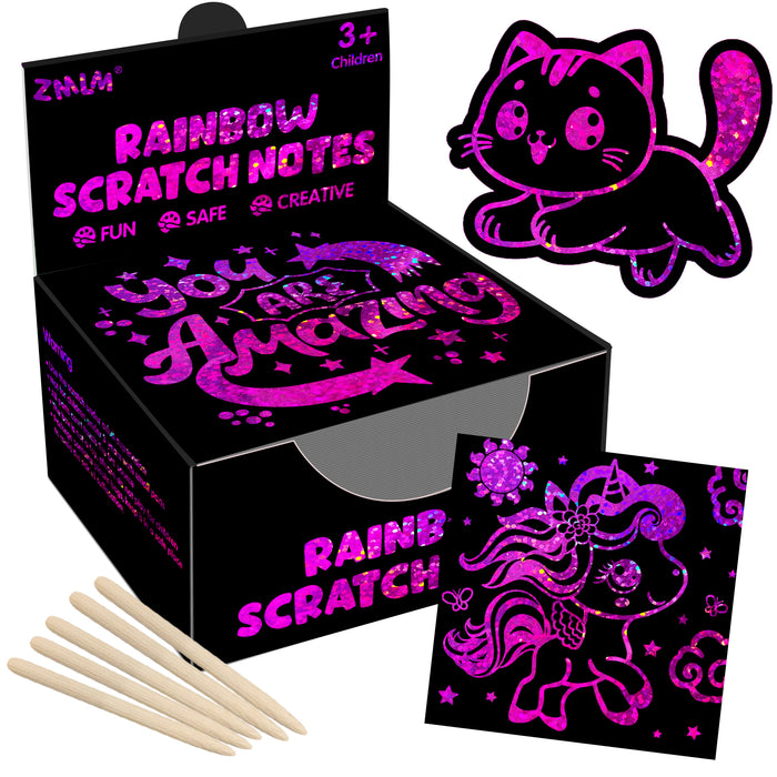 ZMLM 165 Rainbow Scratch Paper Art Notes(Rose)