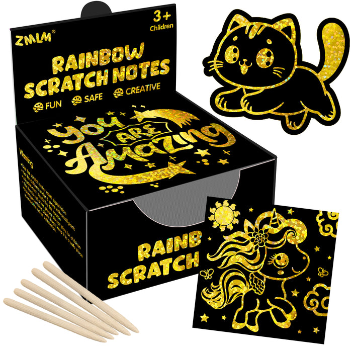ZMLM 165 Pcs Rainbow Scratch Paper Art Notes(Gold Holographic)