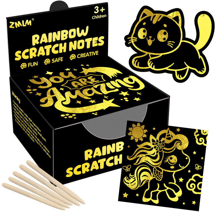 ZMLM 165 Pcs Rainbow Scratch Paper Art Notes (Gold)